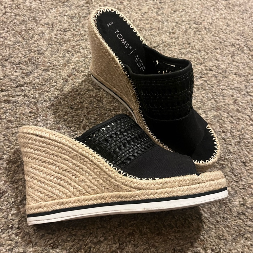 TOMS Black Woven Wedge Sandals
